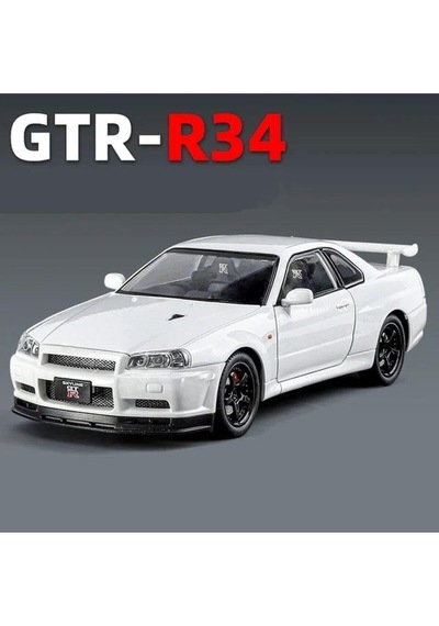 Nissan Skyline Gtr R34 1:24 Diecast Metal Model Araba Koleksiyon Sesli Işıklı Beyaz