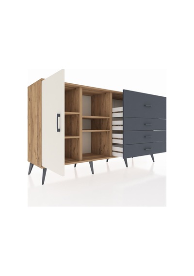 Kronos Konsol 4 Raflı 4 Çekmeceli Tek Kapaklı 176x59x99 Çam-ayta Çam-aytaşı/antrasit Kronos Konsol 4 Raflı 4 Çekmeceli Tek Kapaklı 176x59x99 Çam-ayta Çam-aytaşı/antrasit