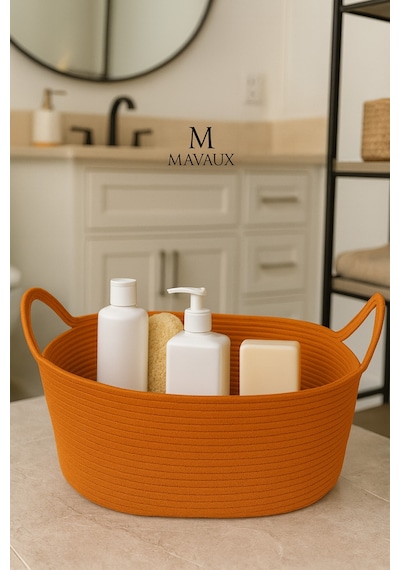 Mavaux Hasır Jüt Dekoratif Sepet 20x30x50 Cm, Oyuncak, Çamaşır, Banyo, Mutfak Ve Düzenleyici Saklama Sepeti Turuncu