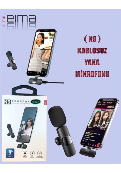 Eıma K9 Kablosuz Yaka Mikrofonu Tak-çalıştır Canlı Yayın & Vlog Mikrofonu