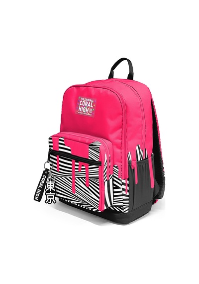 Coral High Pembe Siyah Beyaz Desenli Okul Sırt Çantası 23678 Pembe - Beyaz