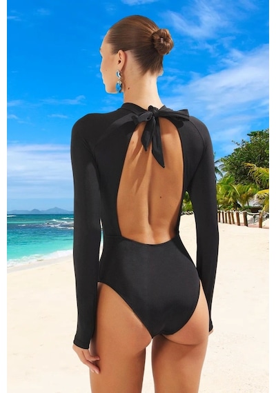 Frm Modern Desenli Mayo Su Sporu Kıyafeti Premium Kalite Swimsuit Pla Siyah