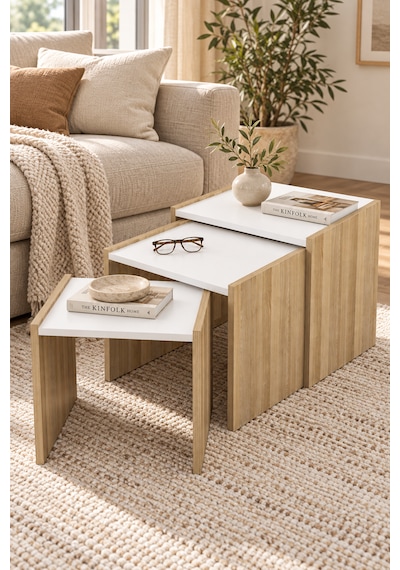 Vega 3'lü Zigon Sehpa 50 X 43 X 36 Cm - Cordoba Cordoba - Beyaz