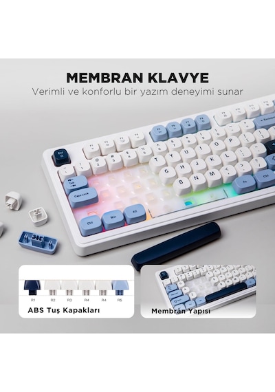 Af98 Plus Membran Oyuncu Klavyesi-4000 Mah Batarya-bluetooth 5.0/2.4g/usb-c, Rgb
