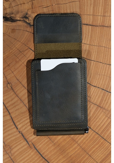 Lenax Leather Milano Hakiki Deri Cüzdan Kartlık Nakit Para Klipsli Bozuk Para Cepli Erkek Cüzdan Haki