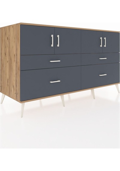 Kronos Konsol 2 Raflı 4 Çekmeceli 4 Kapaklı 176x59x99 Çam-antrasi Çam-antrasit