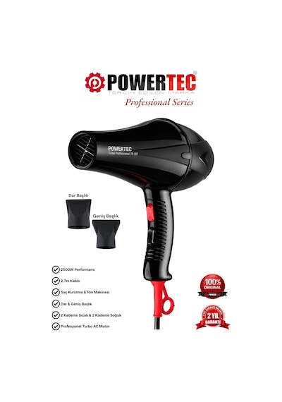 Powertec TR-901 Turbo Profesyonel Saç Kurutma Makinası Siyah 12'li