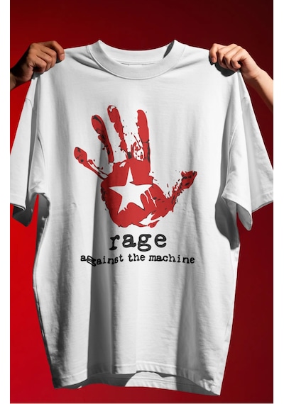 Rage Against The Machine Rock Metal Müzik Grubu Baskılı Unisex Ov Beyaz
