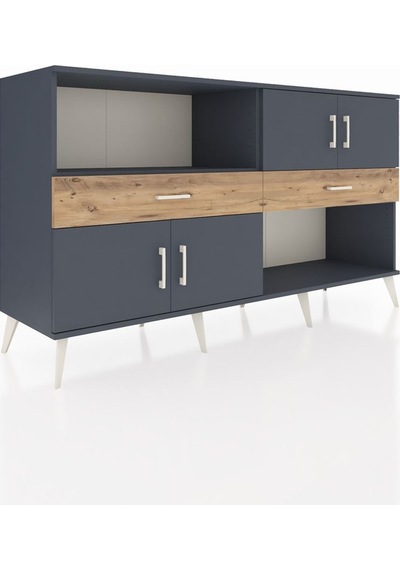 Hyperion Konsol 8 Raflı 3 Çekmeceli Tek Kapaklı 176x44x99 Antras Antrasit-antrasit/çam Hyperion Konsol 8 Raflı 3 Çekmeceli Tek Kapaklı 176x44x99 Antras Antrasit-antrasit/çam