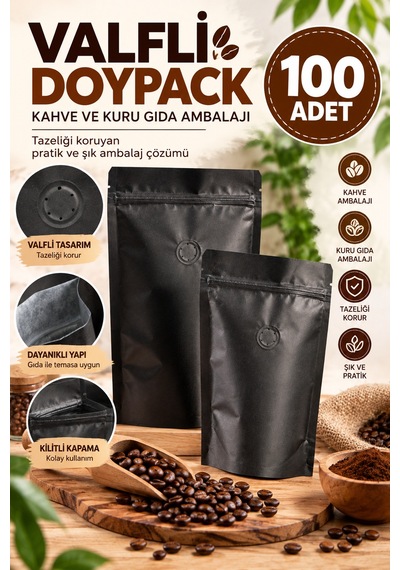 Valfli Doypack Ambalaj Poşeti 16x24,5+8 Cm 100 Adet Şeffaf