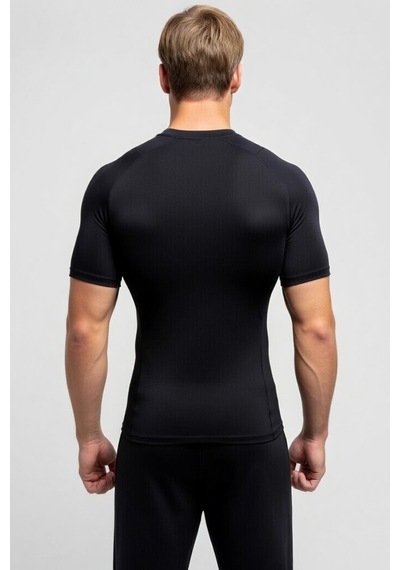 Premium Siyah Kısa Kol Compression Erkek T-shirt Spor Gym Fitness Boks Kickboks Tişört Siyah