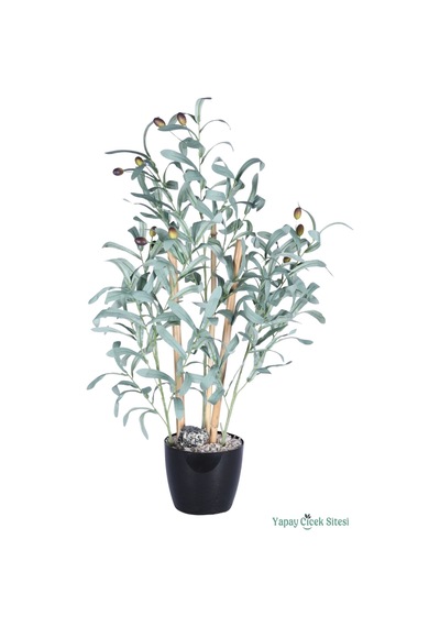 Yapay Çiçek Sitesi Plastik Saksıda Bambulu Zeytin Ağacı 80 Cm Yeşil