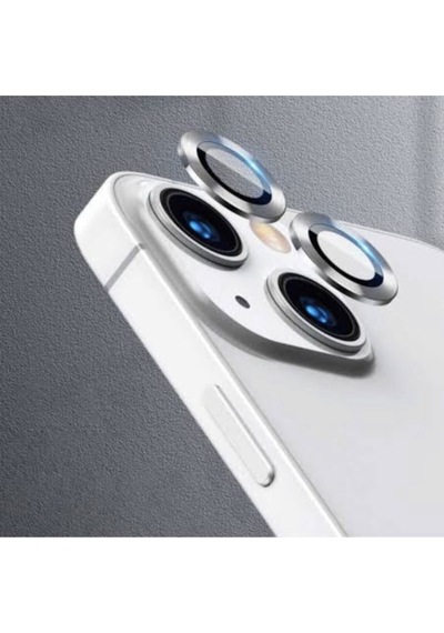 Apple  Uyumlu iPhone 13 Mini Kamera Koruyucu Lens Mercek Metal Çerçeveli 2li Set Gümüş Gri Silver