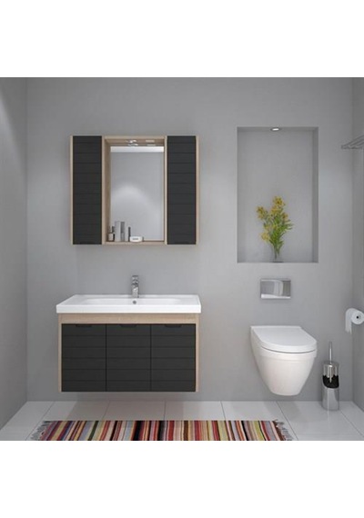 Denko Mostar 90 Cm Banyo Dolabı Takımı + Boy Dolabı-Siyah Çok Renkli Denko Mostar 90 Cm Banyo Dolabı Takımı + Boy Dolabı-Siyah Çok Renkli