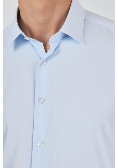 İmza Koyu Mavi Sert Yaka Cepsiz Gabardin Uzun Kol Slim Fit Esnek Gömlek 1004250234 Koyu Mavi