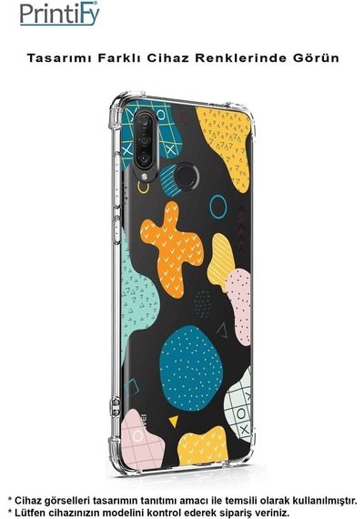 Samsung Galaxy M35 İle Uyumlu Geometrik Şekiller Baskılı Şeffaf Köşe Korumalı Antişok Kılıf