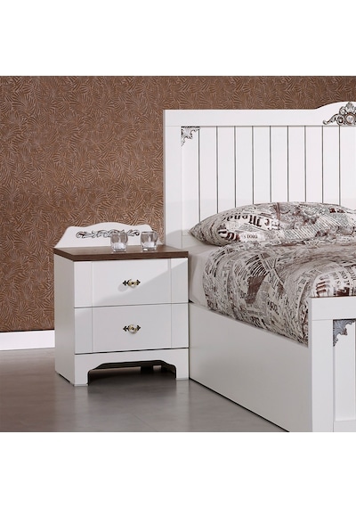 Pasific Home Gazel 2 Çekmeceli Komodin Koyu Meşe - Beyaz