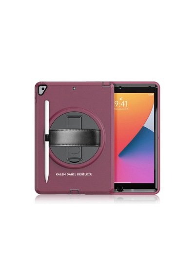 Apple İpad 10.2 7.nesil Kılıf Hand Strap Tablet Kılıfı - Mürdüm Arka Kapak