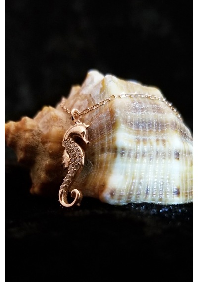 Kadın Deniz Atı 925 Ayar Gümüş Kolye Rose Gold