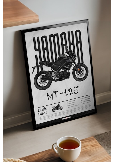 Yamaha Mt-125 Siyah Ahşap Çerçeveli Poster, Dekoratif Motosiklet Duvar Tablosu