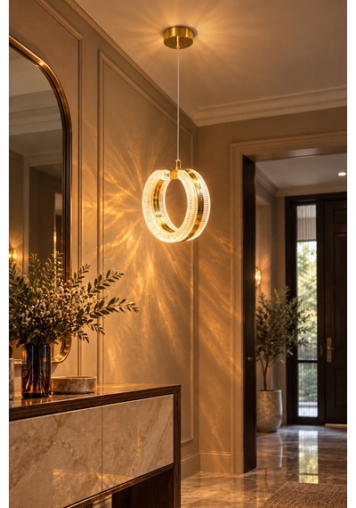 Queen Modern Tasarım Gold 3 Renk Sarı Günışığı Ve Beyaz - Ledli Banyo - Mutfak - Salon Ledli Sarkıt Avize Altın Altın