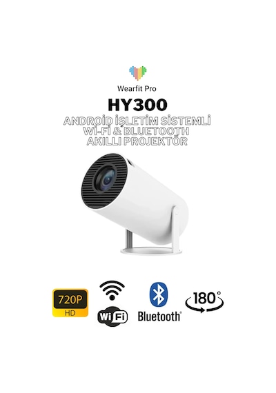 Wearfitpro Hy300 Lite 180 Derece Dönebilen Wifi & Bluetoohlu Taşınabilir Android Projeksiyon Cihazı Projektör