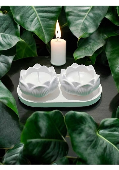 Bernami Mumluk Şamdanpinterest Ayd Lotus Çiçek Dekoratif Mumluk & Şamdan 3 Lü Set Doğal Taş Tozu Diğer