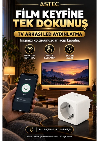 Astec Wi-fi Akıllı Priz 16a 220 V Led Aydınlatma İçin Telefondan Aç/kapat Ve Zamanlayıcı