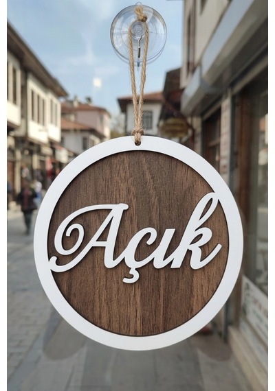 Üç Katlı El Yazılı Modern Açık/kapalı Tabelası - Tesbih Ahşap