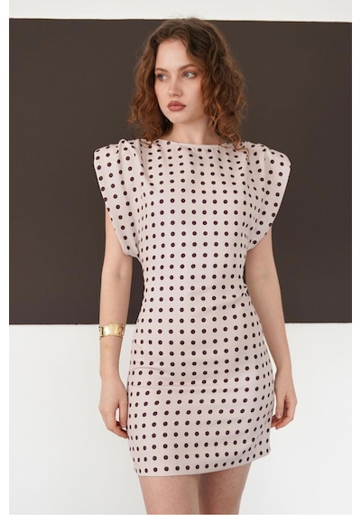 Verymoda Puantiyeli Bisiklet Yaka Diz Üstü Elbise D3013 Taş