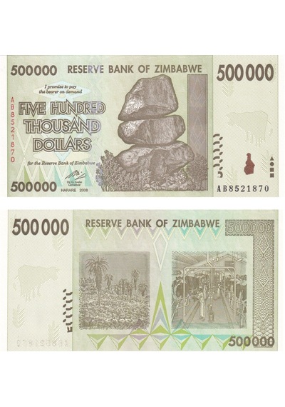 Zimbabve, 500.000 Dolar 2008 P 76 Çil Eski Yabancı Kağıt Para