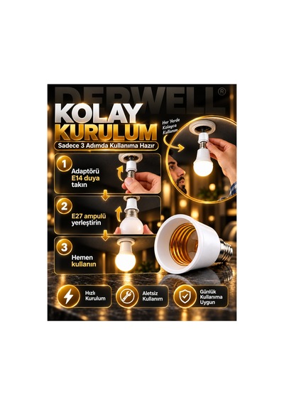 Tekli Paket E14ten E27ye Ampul Duy Çevirici Dönüştürücü Soket İnce Diş Erkek Giriş Kalın Diş Dişi Çıkış Tasarruflu Led Akıllı Ampul Pratik Avize Aparatı Sağlam Gövde Uyumlu Aydınlatma Çözümleri