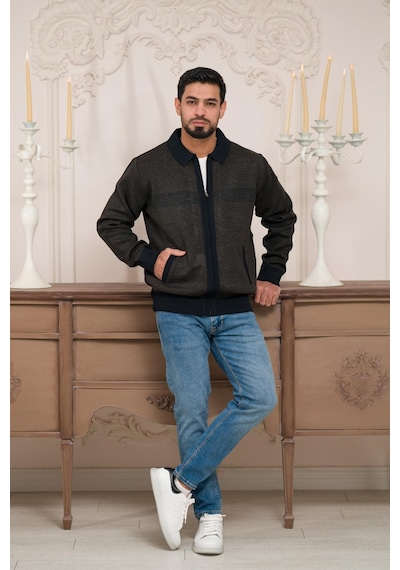 Woolen World Polo Yaka Fermuar Kapamalı Klasik Kesim Astarlı Desenli Çelik Örgü Hırka Kahverengi Woolen World Polo Yaka Fermuar Kapamalı Klasik Kesim Astarlı Desenli Çelik Örgü Hırka Kahverengi