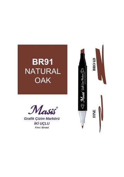 Çift Uçlu Marker Grafik Çizim Kalemi 91 Natürel Meşe