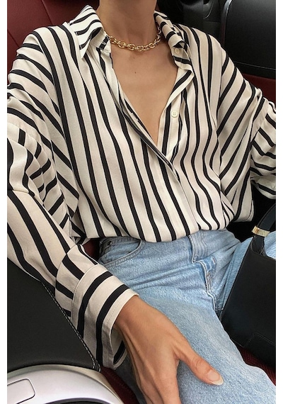 Madmext Mad Girls Beyaz Çizgili Gömlek Mg1383-beyaz Beyaz