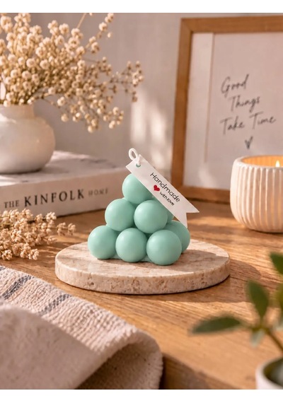 Mumelia Prizma Bubble - Doğal Soya Blok Dekoratif Mum - Su Yeşili