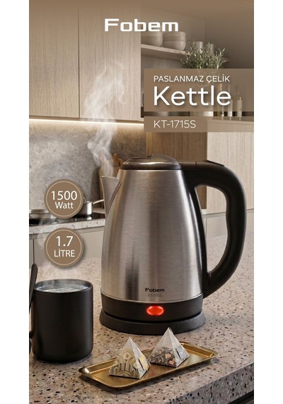 Fobem KT1715 S Saplı Uzun Ömürlü 1.5 L Paslanmaz Çelik Su Isıtıcı Kettle