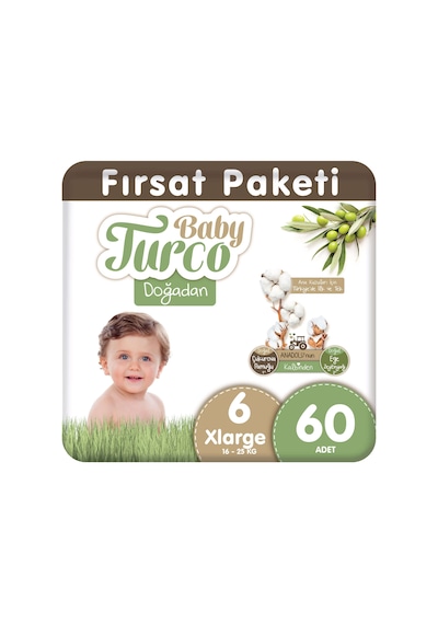Baby Turco Doğadan Bebek Bezi 6 Numara Xlarge Fırsat Paketi 60 Adet