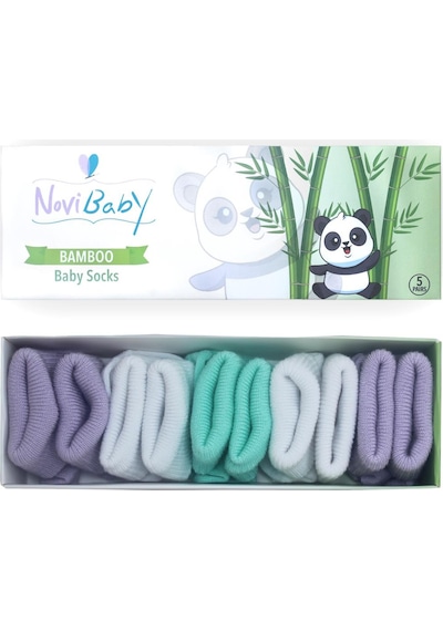 Novibaby 5'li Bambu Yenidoğan Bebek Çorabı I Lili I 0-6 ay "Karışık Renkli"
