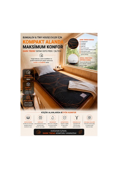 Dark Trend Sleep Yıkanabilir Kılıf Orta Sert Sünger Yatak Pedi & Şiltesi Topper 5 Cm Turuncu Şeritli Siyah