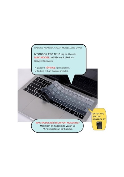 Türkçe Q Klavye Koruyucu Macbook A1534 A1708 Uyumlu Uk Avrupa Ters L Enter Silikon Klavye Koruyucu Turkish Q Keyboard