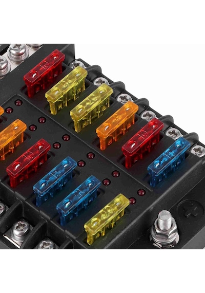 Led Uyarı Işıklı 12 Yollu Bıçak Sigorta Kutusu - Pbt Blok Sigorta Tablosu Ve Etiket Seti Oto, Karavan, Tekne Uyumlu
