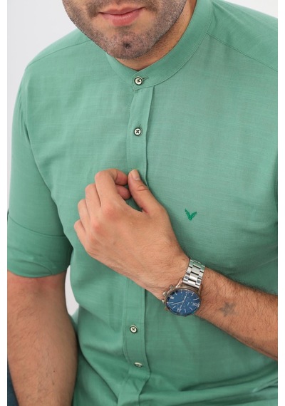 Hakim Yaka Slim Fit Keten Hediye Kutulu Erkek Gömlek Fs-003042 - Yeşil-2192