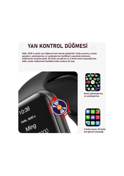 Smart Watch 6s Akıllı Saat Yan Tuşlar Aktif Uygulama Çift Kordon Mavi
