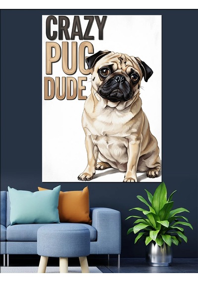 Ahşap Tablo Çılgın Pug Köpek Komik Tasarım