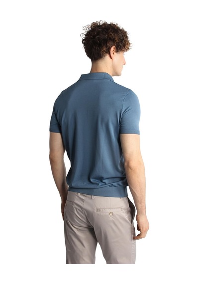 İgs İndigo Slim Fit Dar Kalıp Polo Yaka Düz Kısa Kollu Triko Tişört-16329 Mavi