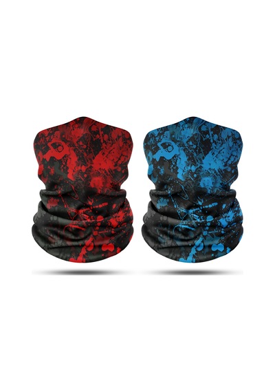 Dair Kırmızı Turkuaz Desenli 2'li Set Boyunluk Bandana Outdoor Balaklava Yüz Maskesi Kafa Bandı