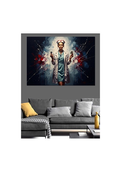 Beyaz Önlüklü Modern Kadın Doktor Yağlı Boya Dokulu Kanvas Tablo Canvas Tablosu