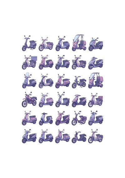 30 Adet Retro Şehir Scooterı Sticker Seti - Laptop, Kılıf Ve Defter İçin Çok Renkli