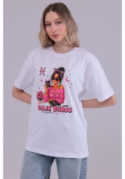 Balık Burcu Kadın Tişört Beyaz